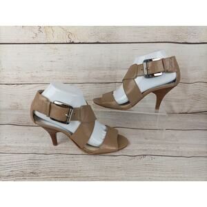 Michael Kors Womens Sz 7.5 Open Toe Sandal Heels Nude Leather